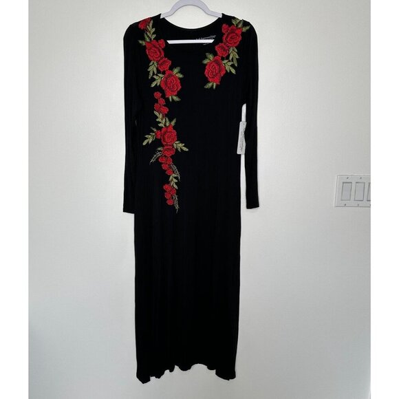 Soft Surroundings Rosarita Applique Dress Black Floral Whimsigoth Small - Picture 1 of 13
